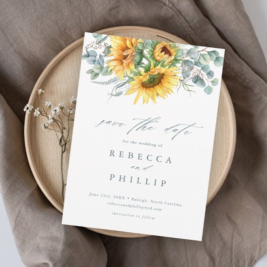 Rustige zonnebloem Eucalyptus Weddenschap sparen d Magnetische Uitnodiging