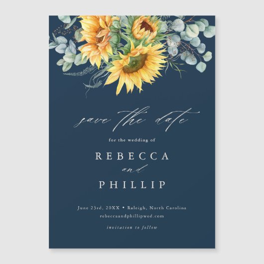 Rustige zonnebloem Eucalyptus Weddenschap sparen d Magnetische Uitnodiging (Voorkant)