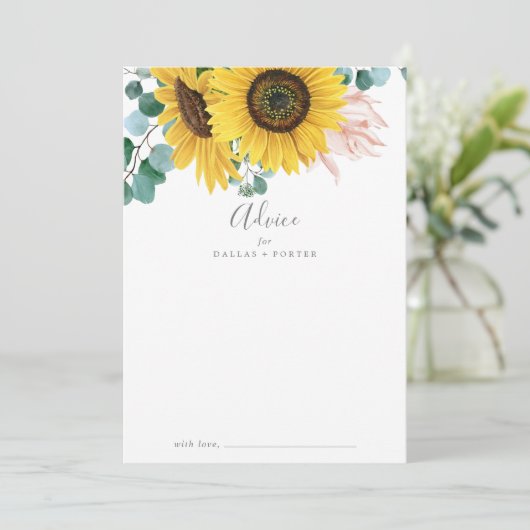 Rustige zonnebloem Eucalyptus Wedding Advieskaart (Staand voorkant)