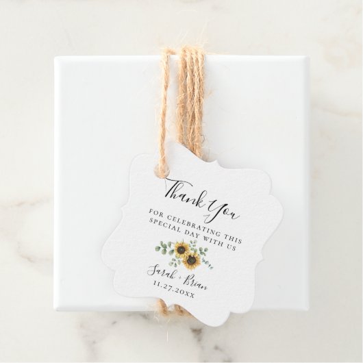 Rustige zonnebloem Eucalyptus Wedding Bedankjes Labels (In situ)