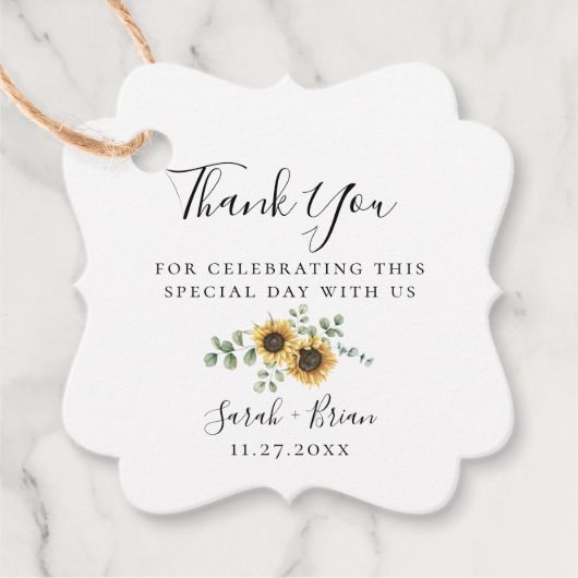 Rustige zonnebloem Eucalyptus Wedding Bedankjes Labels (Voorkant)