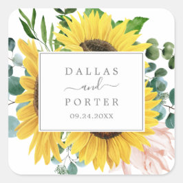 Rustige zonnebloem Eucalyptus Wedding Envelope-zeg Vierkante Sticker