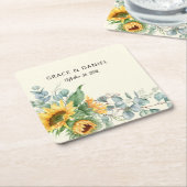 Rustige zonnebloem Eucalyptus Wedding Favor Kartonnen Onderzetters (Schuin)