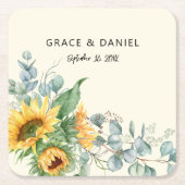 Rustige zonnebloem Eucalyptus Wedding Favor Kartonnen Onderzetters (Voorkant)