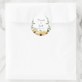 Rustige zonnebloem Eucalyptus Wedding Favor Ronde Sticker