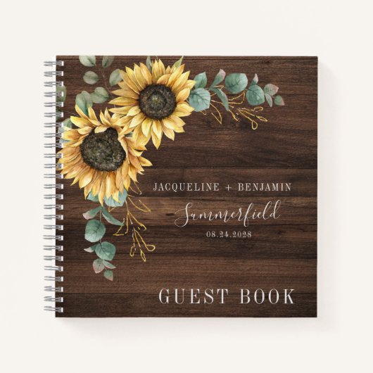 Rustige zonnebloem Eucalyptus Wedding Guest Book Notitieboek (Voorkant)