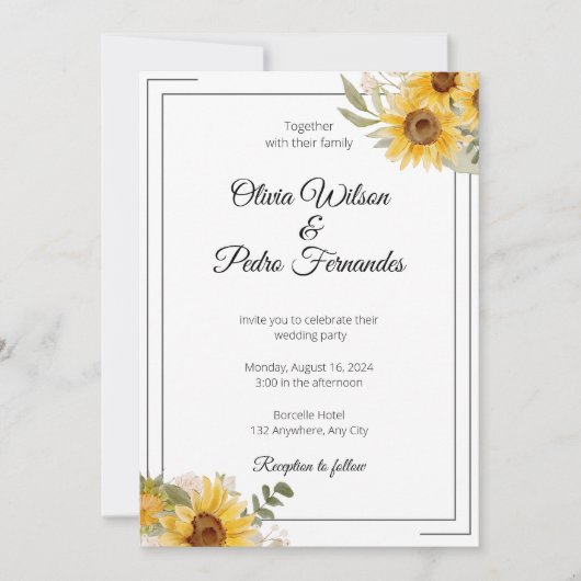 Rustige zonnebloem Eucalyptus Wedding Kaart (Voorkant)