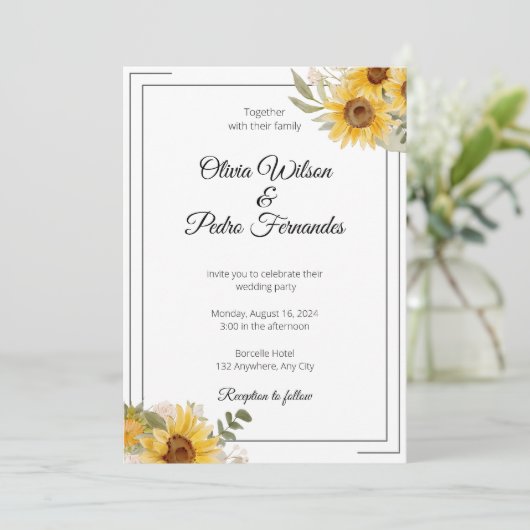 Rustige zonnebloem Eucalyptus Wedding Kaart (Staand voorkant)