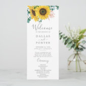 Rustige zonnebloem Eucalyptus Wedding Programme Programmakaart (Staand voorkant)