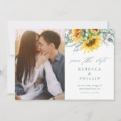Rustige zonnebloem Eucalyptus Wedding Save The Date (Voorkant)