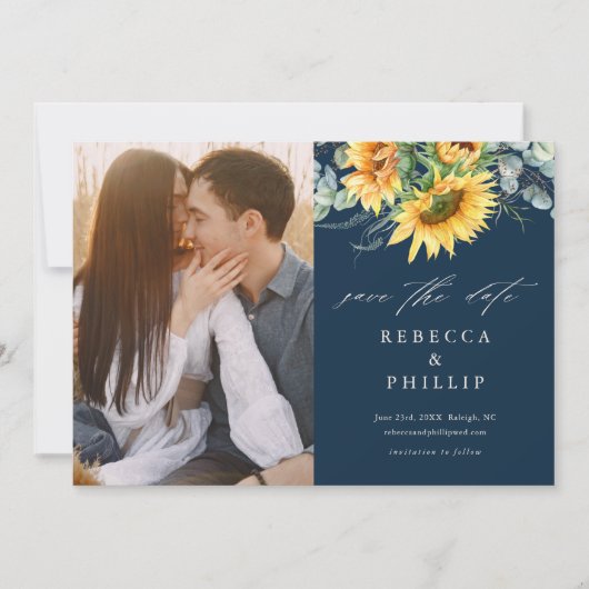 Rustige zonnebloem Eucalyptus Wedding Save The Date (Voorkant)