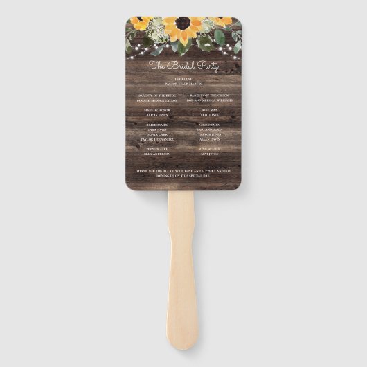 Rustige zonnebloem Eucalyptus Wood Weddenschap Handwaaier (Achterkant)