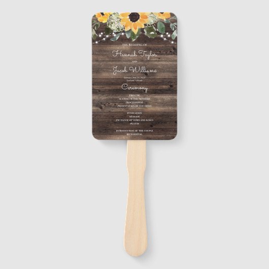 Rustige zonnebloem Eucalyptus Wood Weddenschap Handwaaier (Voorkant)