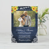 Rustige zonnebloem Floral Blue Wood Licht Foto Kaart (Staand voorkant)