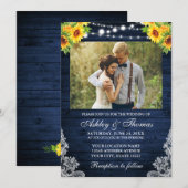 Rustige zonnebloem Floral Blue Wood Licht Foto Kaart (Voorkant / Achterkant)