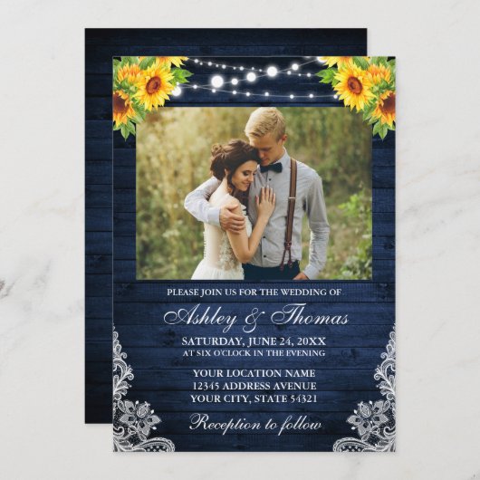 Rustige zonnebloem Floral Blue Wood Licht Foto Kaart (Voorkant / Achterkant)