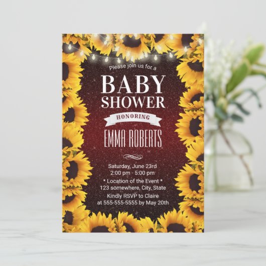 Rustige Zonnebloem Floral Burgundy Red Baby shower Kaart (Staand voorkant)