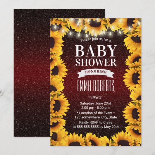 Rustige Zonnebloem Floral Burgundy Red Baby shower Kaart (Voorkant / Achterkant)