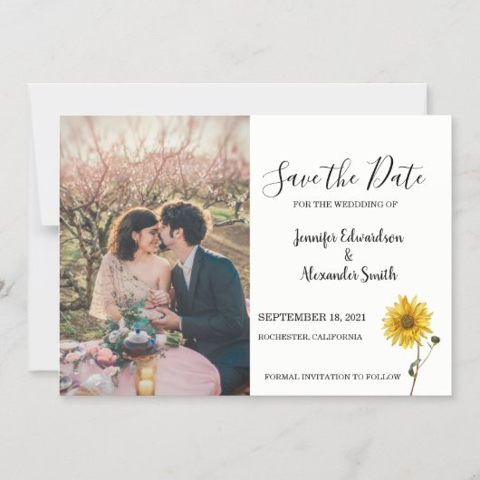 Rustige zonnebloem fotoland magnetische uitnodiging (Voorkant)