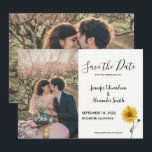 Rustige zonnebloem fotoland save the date<br><div class="desc">Robuust fotoland met zonnebloem Sparen de Datum kaart. Rustic country Wedding design. U kunt uw eigen tekst en foto's toevoegen om dit te maken sparen de kaart van de Datum zeer persoonlijk en uniek. Voor je lente,  zomer,  herfst of winterbruiloft.</div>
