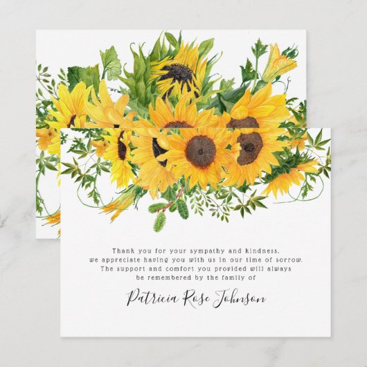 Rustige zonnebloem Funeral Memorial Bedankt (Voorkant / Achterkant)
