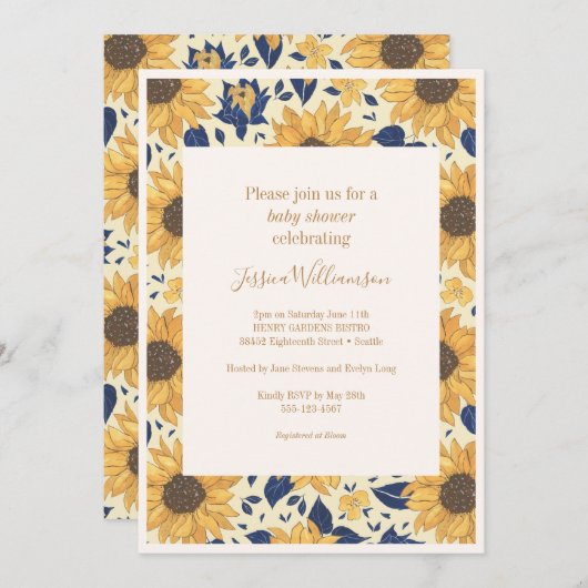 Rustige Zonnebloem - Geel Blauw Baby shower Kaart (Voorkant / Achterkant)