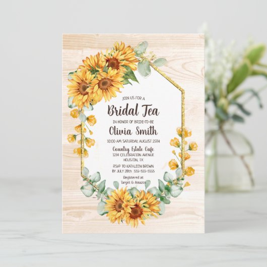 Rustige zonnebloem Geometric Barnwood Bridal Tea Kaart