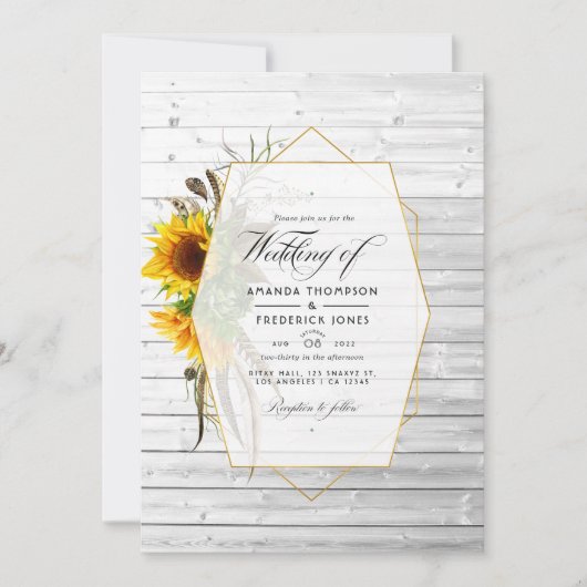 Rustige zonnebloem Geometric Country Barn Wedding Kaart (Voorkant)