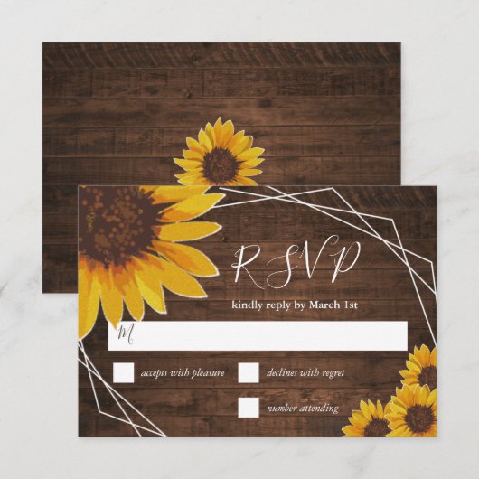 Rustige zonnebloem Geometric Wedding RSVP Kaartje (Voorkant / Achterkant)