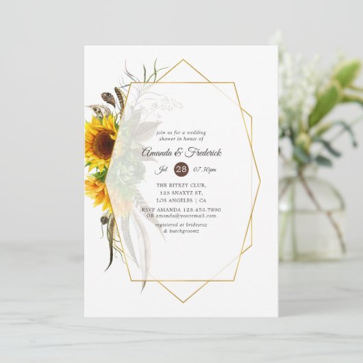 Rustige zonnebloem Geometric Wedding Shower Kaart (Staand voorkant)