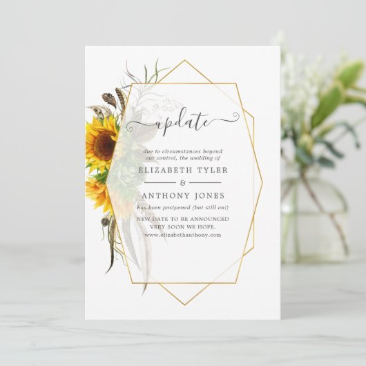 Rustige zonnebloem Geometric Wedding Update Kaart (Staand voorkant)