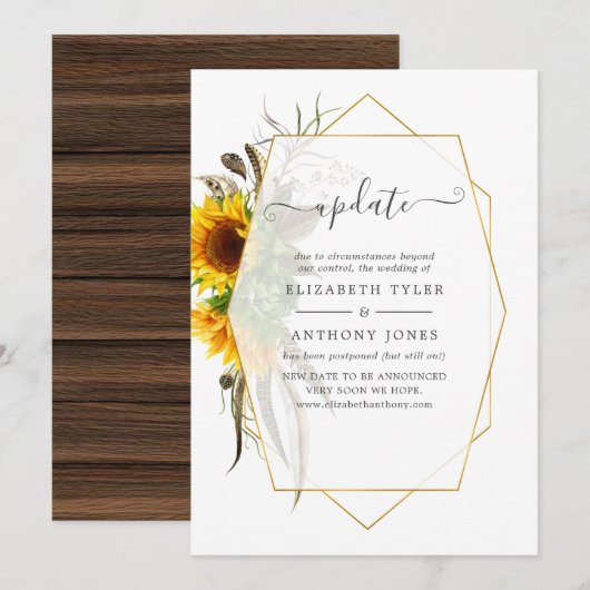 Rustige zonnebloem Geometric Wedding Update Kaart (Voorkant / Achterkant)