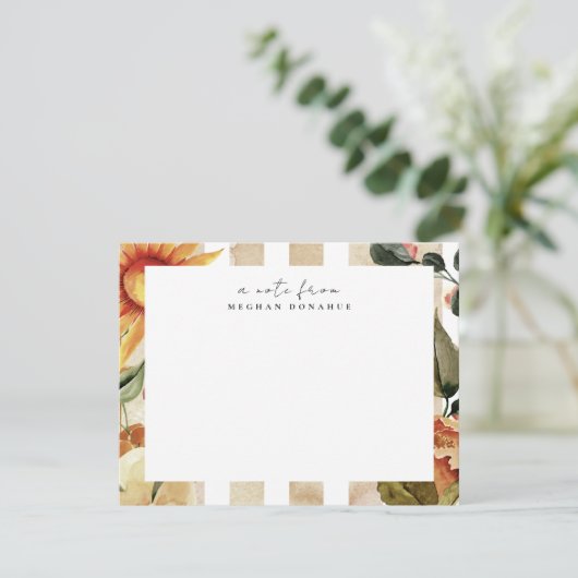 Rustige zonnebloem - gepersonaliseerde banketbakke notitiekaartje (Staand voorkant)