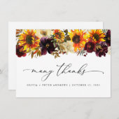 Rustige zonnebloem - herfst Burgundy Wedding Bedankkaart (Voorkant / Achterkant)