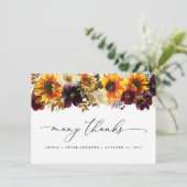 Rustige zonnebloem - herfst Burgundy Wedding Bedankkaart (Staand voorkant)