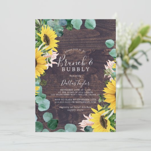 Rustige zonnebloem | Hout Brunch en bubbelbad Kaart (Staand voorkant)