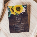 Rustige zonnebloem | Hout I Do BBQ Engagement Part Kaart<br><div class="desc">Deze roestachtige uitnodiging voor een verlovingsfeest voor zonnebloem I Do BBQ is perfect voor een landelijk verlovingsfeest,  paren douchen,  repetitief diner,  na een feestje of een bruiloft. Het bloemontwerp van de bohemen heeft gele zonnebloemen,  wazige roze bloemen en jager groene eucalyptusgroen in waterverf met een elegant modern boho-gevoel.</div>