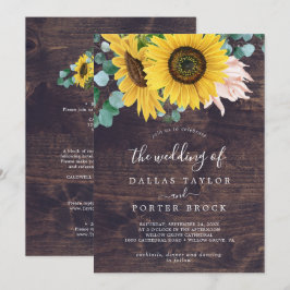 Rustige zonnebloem | Hout in één bruiloft Kaart
