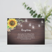 Rustige zonnebloem Hout Jar Lights Wedding Informatiekaartje (Staand voorkant)