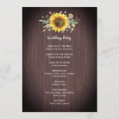 Rustige zonnebloem Hout Jar Lights Wedding Programmakaart (Achterkant)