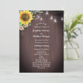 Rustige zonnebloem Hout Jar Lights Wedding Programmakaart (Staand voorkant)