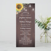 Rustige zonnebloem Hout Jar Lights Wedding Programmakaart (Staand voorkant)