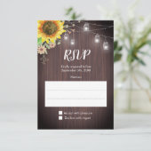 Rustige zonnebloem Hout Jar Lights Wedding RSVP Kaartje (Staand voorkant)
