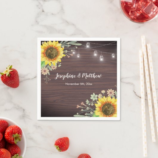 Rustige zonnebloem Hout Jar Lights Wedding Servet (Insitu)