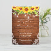 Rustige zonnebloem Hout Mason Jar Lights Lace Kaart (Staand voorkant)