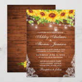 Rustige zonnebloem Hout Mason Jar Lights Lace Kaart (Voorkant / Achterkant)