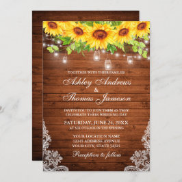 Rustige zonnebloem Hout Mason Jar Lights Lace Kaart