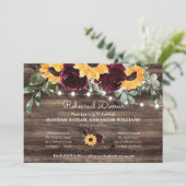 Rustige zonnebloem Hout Rehearsal Dinner Kaart (Staand voorkant)