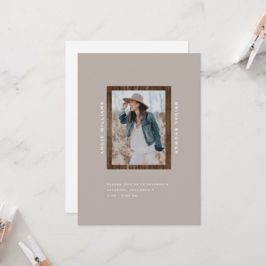 Rustige Zonnebloem Hout Taupe II Vrijgezellenfeest Kaart (Voorkant / Achterkant in situ)