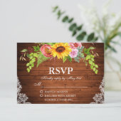 Rustige zonnebloem Hout Wace Wedding RSVP Kaartje (Staand voorkant)